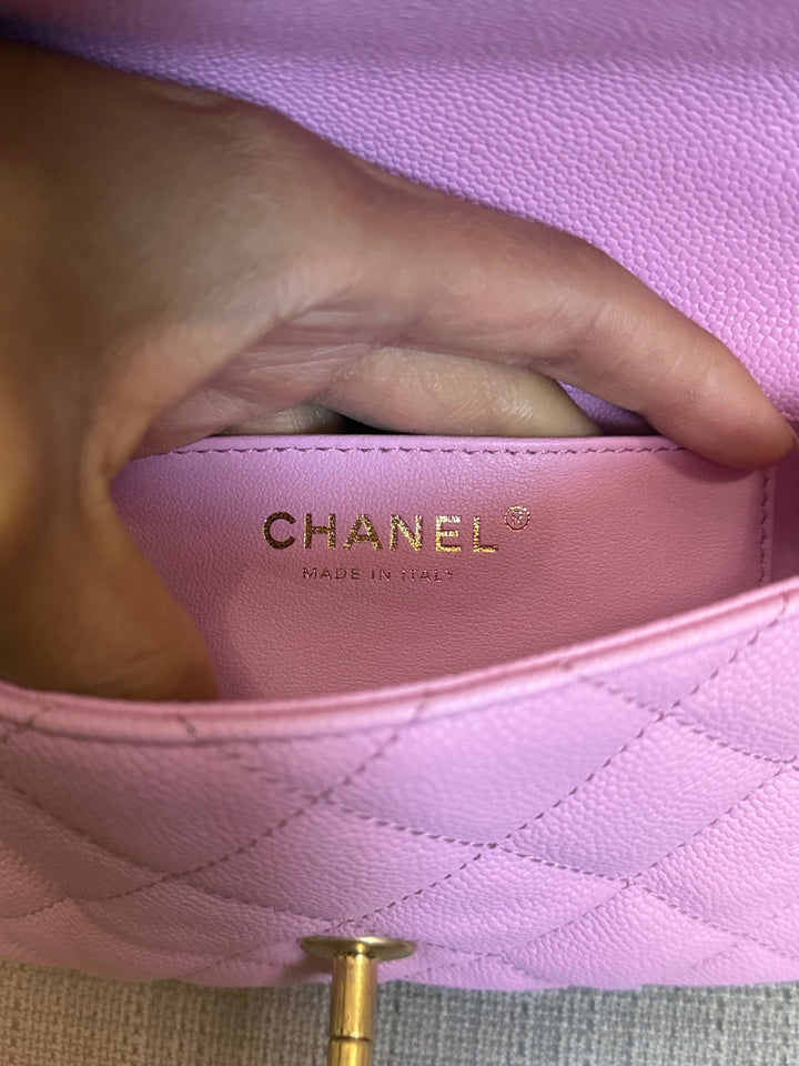 CHANEL 23P Mauve Pink Caviar Heart Adjustable Chain Aged GHW Mini Flap Bag 2023