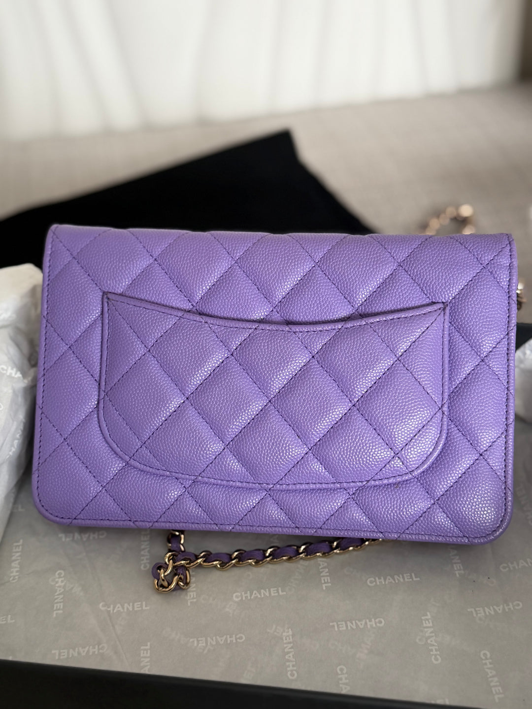 CHANEL series 28 20C Purple Caviar LGHW Classic Wallet on chain (WOC)