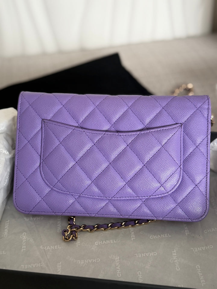 CHANEL series 28 20C Purple Caviar LGHW Classic Wallet on chain (WOC)