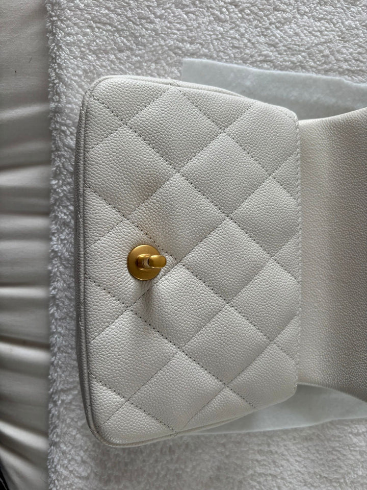 CHANEL 23P 2023 White Caviar Sweetheart Adjustable Chain Small Flap Bag Aged GHW