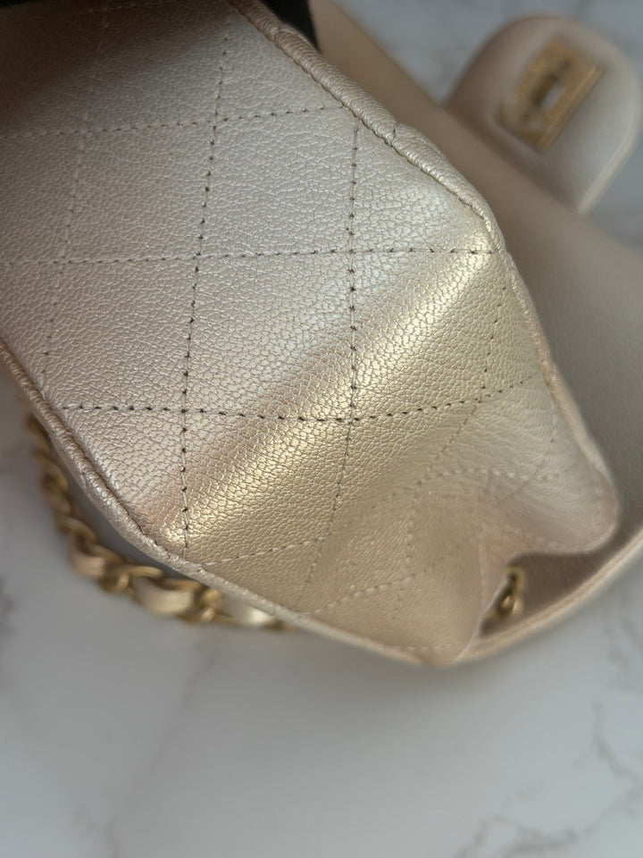 CHANEL 22P Gold Silver Ombré Goat skin Mini Rectangular Flap Bag with Aged GHW 2022