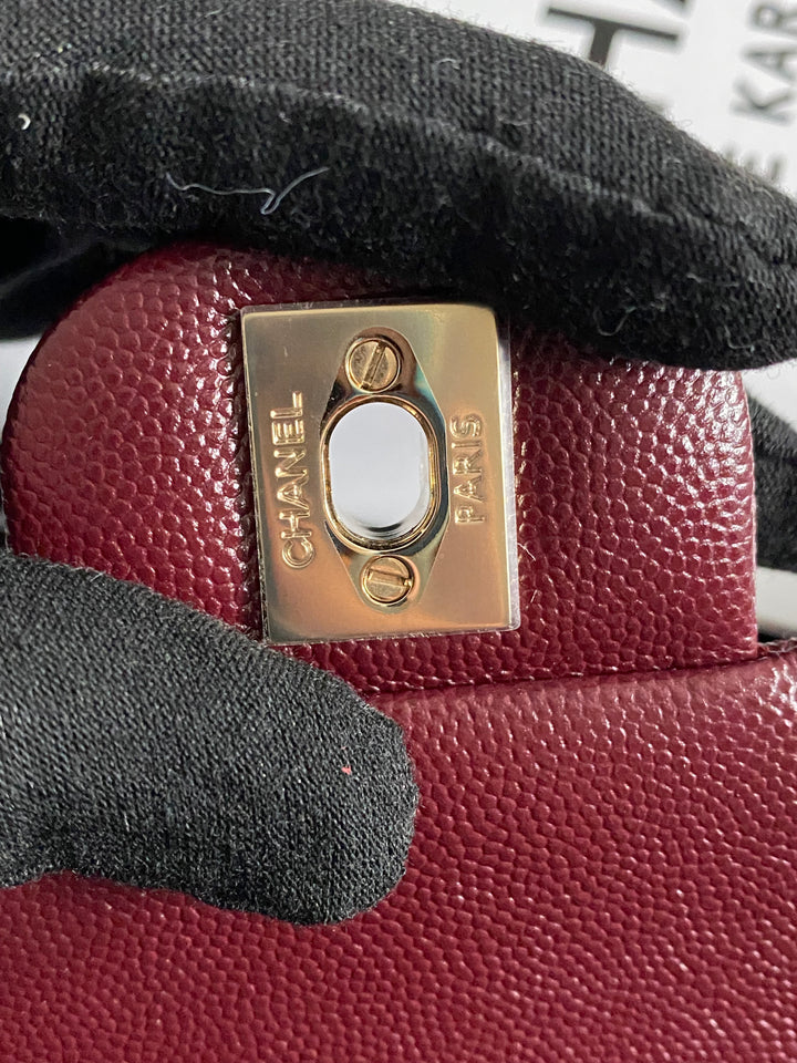 CHANEL 21B Collection Burgundy Caviar LGHW Medium M/L Timeless Classic Double Flap Bag 11.12