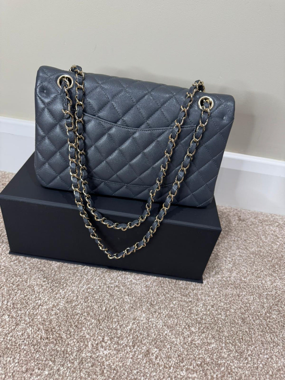 CHANEL 21B 2021 Dark Grey Caviar LGHW Medium ML Timeless Classic Double Flap Bag