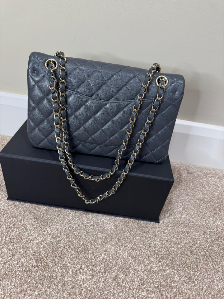 CHANEL 21B 2021 Dark Grey Caviar LGHW Medium ML Timeless Classic Double Flap Bag