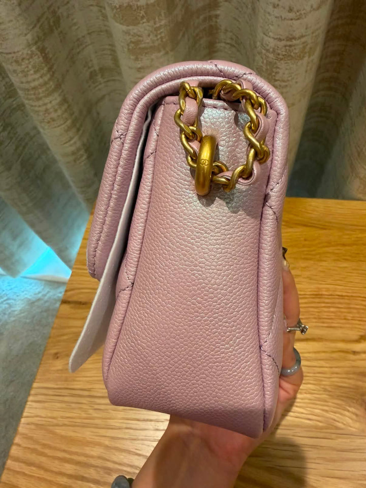CHANEL 21K iridescent pink caviar aged GHW Adjustable chain My Perfect Mini Flap Bag 2021