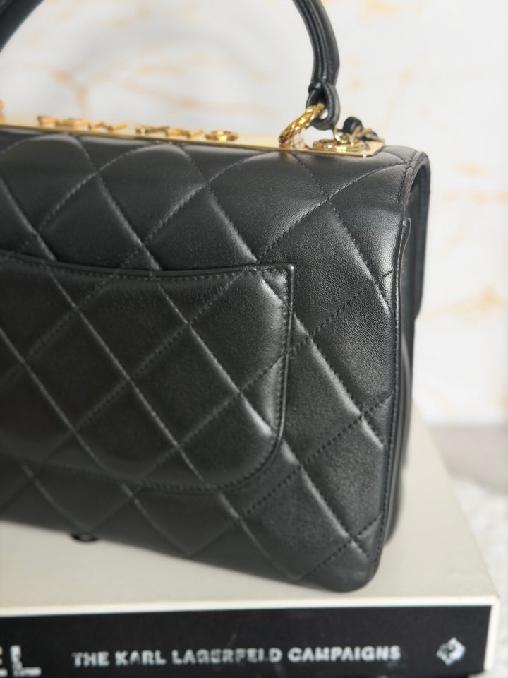 CHANEL Black Lambskin LGHW Trendy CC Flap Bag size SMALL with Non detachable Shoulder strap 2023