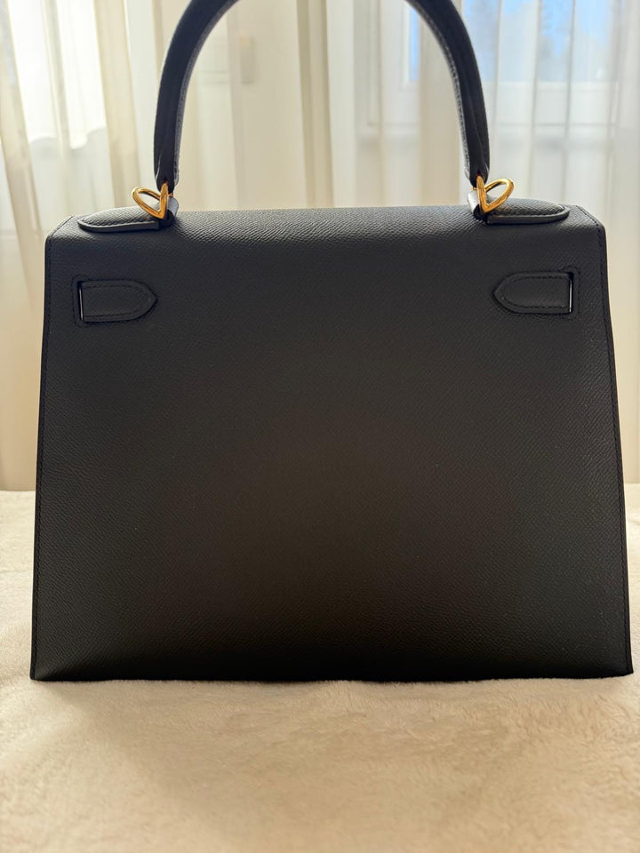 Hermès Kelly 28 Black Sellier Epsom Leather GHW Stamp B 2023 Kept unused Box fresh