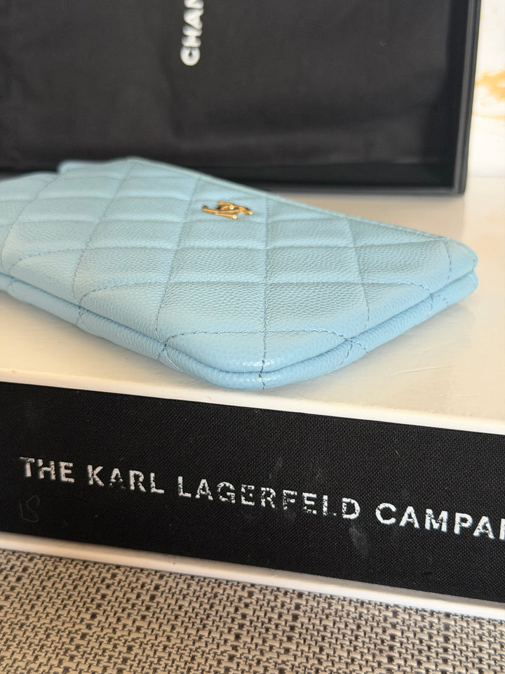 CHANEL series 31 Light Blue Caviar LGHW Mini O Case Pouch 15 cms