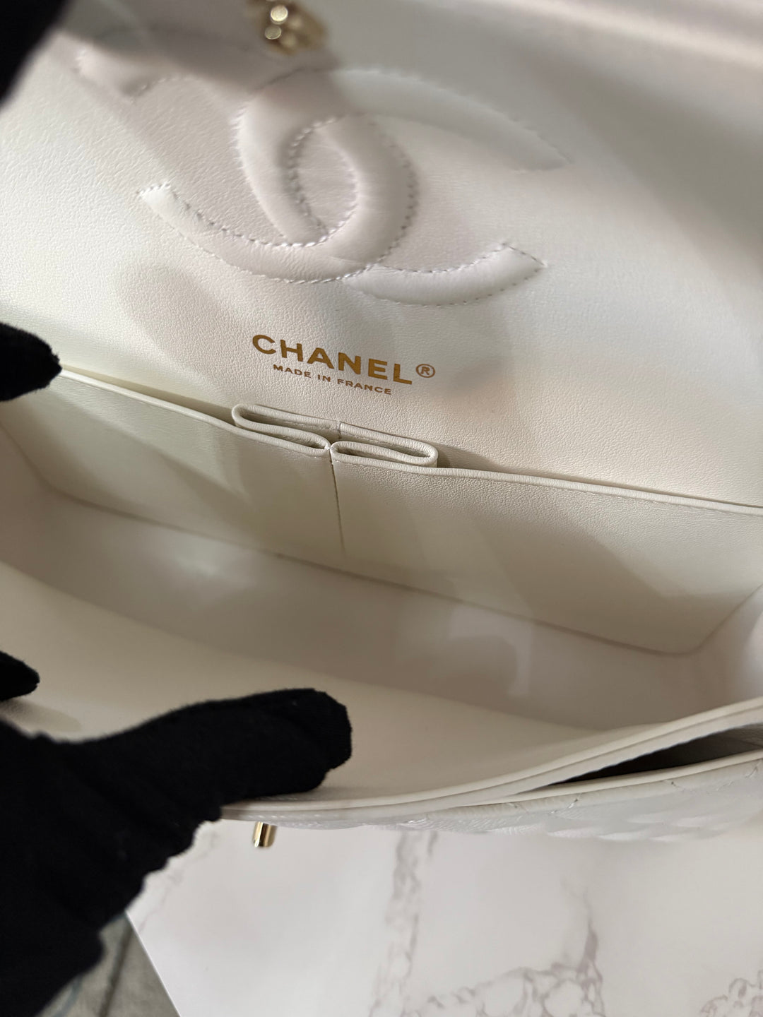CHANEL 2023 White Caviar LGHW Medium ML Timeless Classic Double Flap Bag
