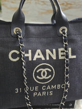 Load image into Gallery viewer, Chanel series 21 2015 Denim Deauville Tote with Leather Handle Size Medium (15 inches)
