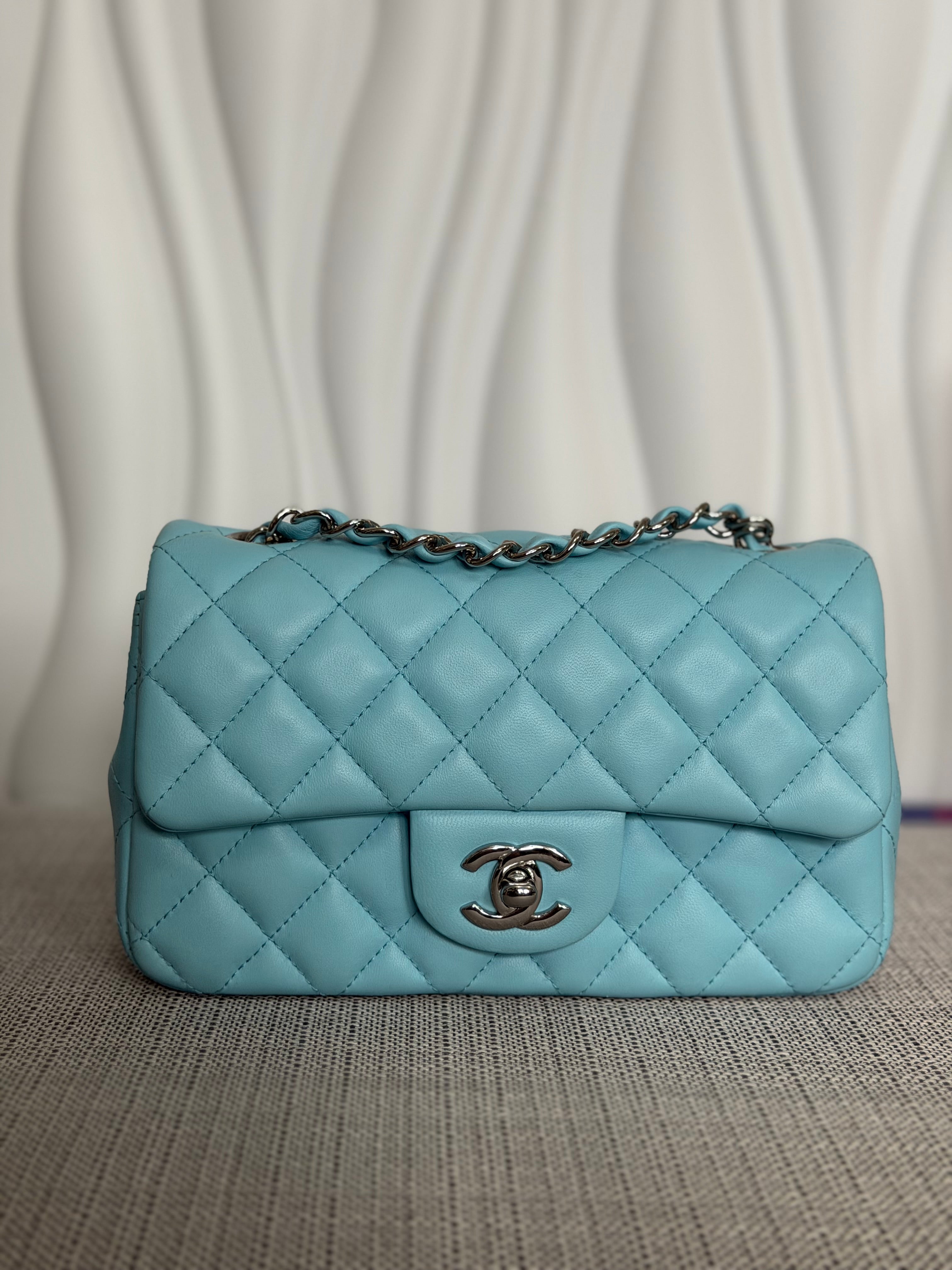 CHANEL series 31 2021 21S Neon Blue Lambskin SHW Mini Rectangular