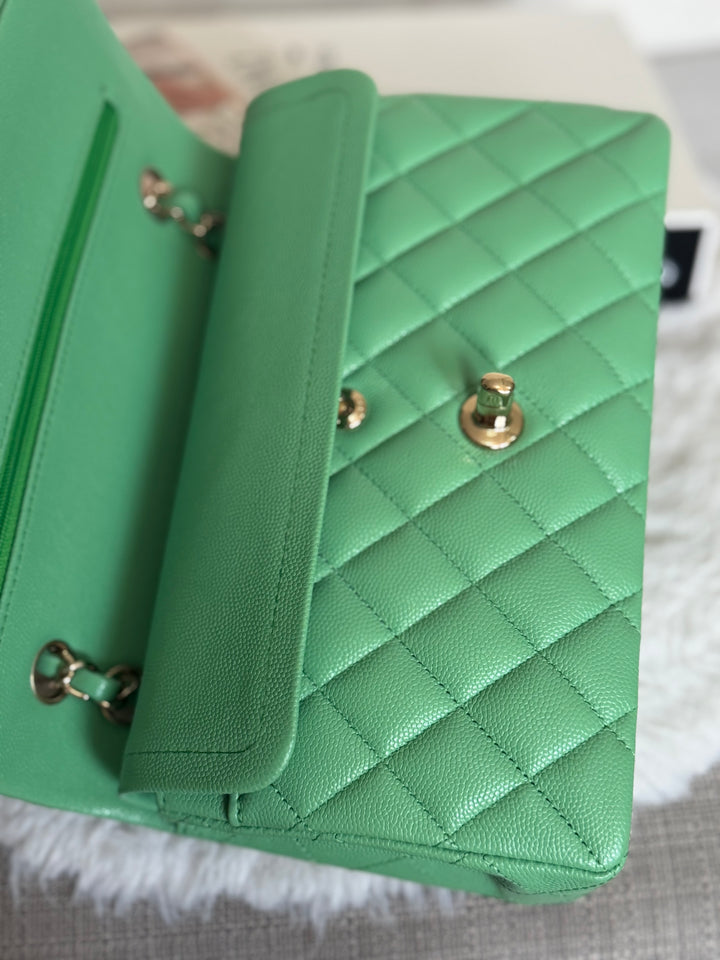 CHANEL 21P Avocado Green Caviar LGHW Small Timeless Classic Double Flap Bag 2021
