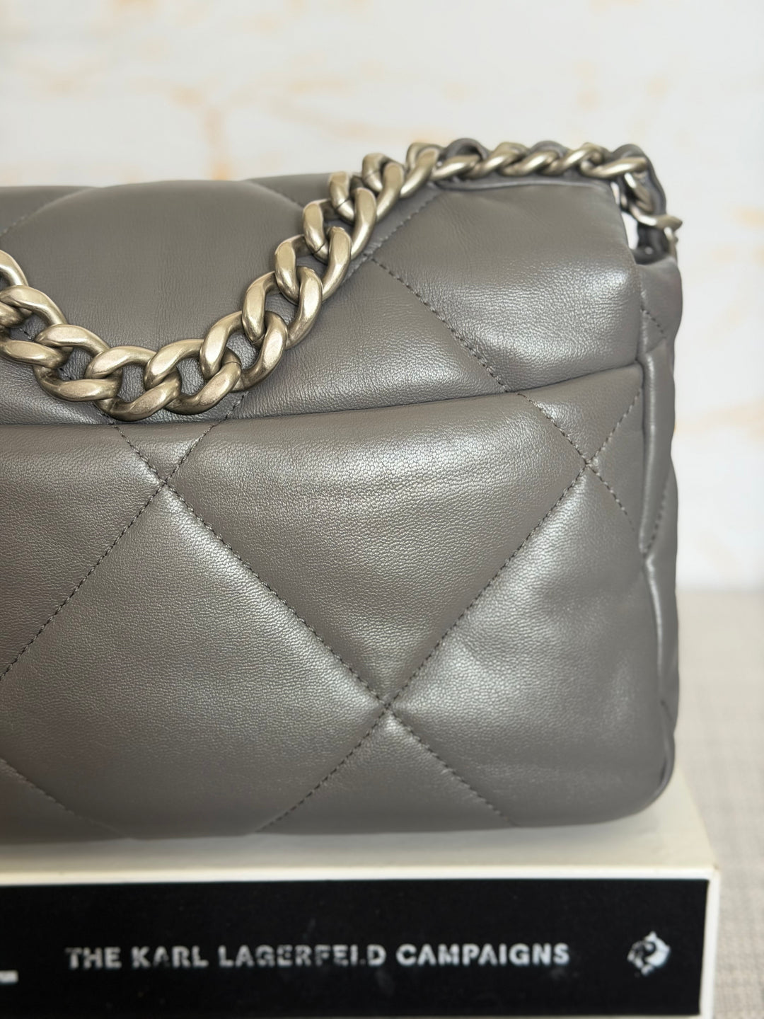 CHANEL Dark Grey Lambskin 19 Size SMALL/MEDIUM Mixed HW Flap Bag 2022 Microchipped