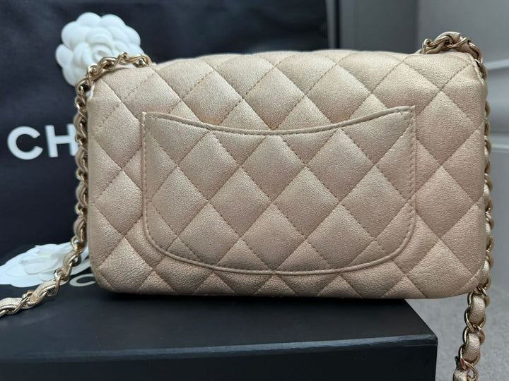 CHANEL series 31 21P Collection Iridescent Gold Lambskin LGHW Mini Rectangular Flap Bag 2021