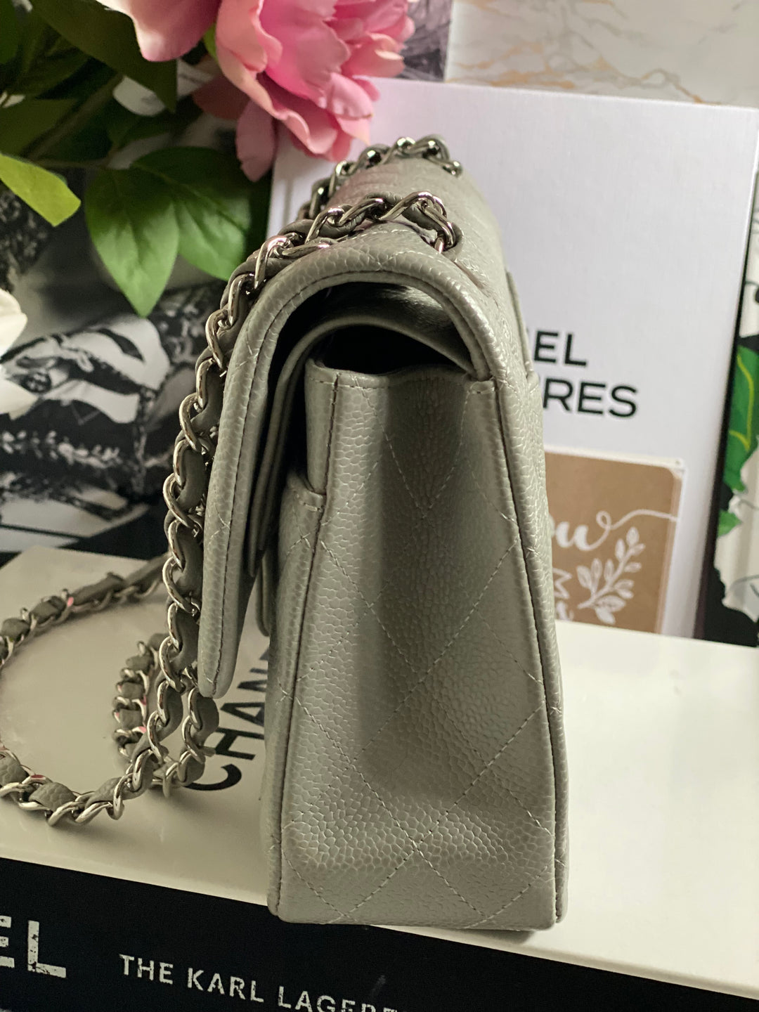 CHANEL series 19 Grey Caviar SHW Medium ML Double Flap Bag 14B collection 2014