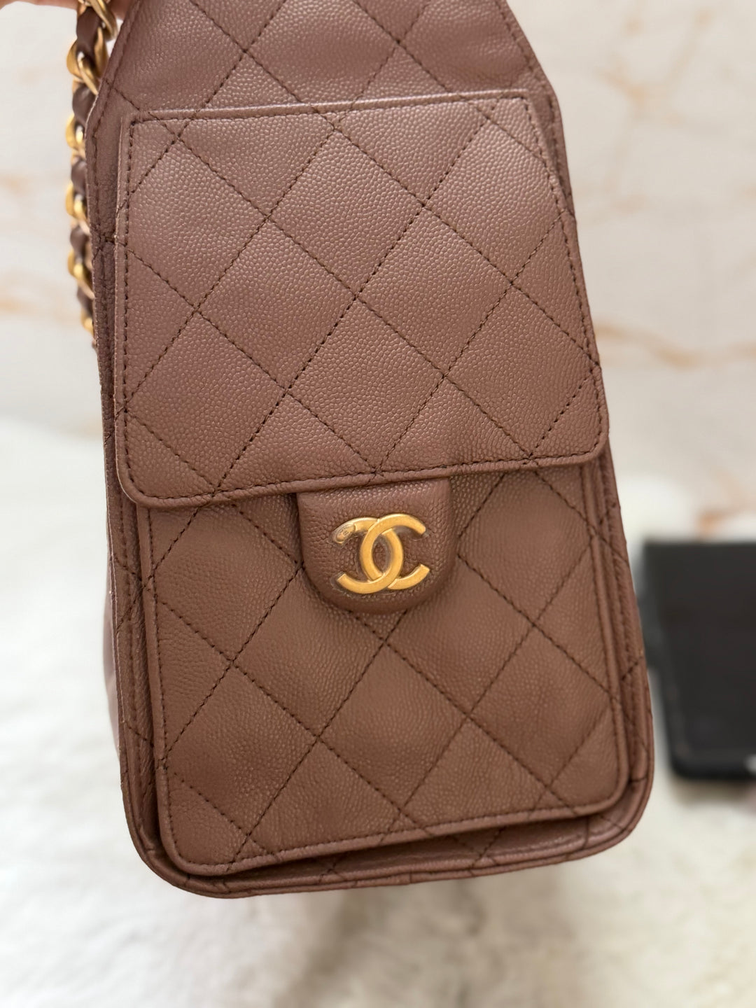 CHANEL 26P collection Brown Caviar 25 Hobo Bag Aged GHW Size SMALL