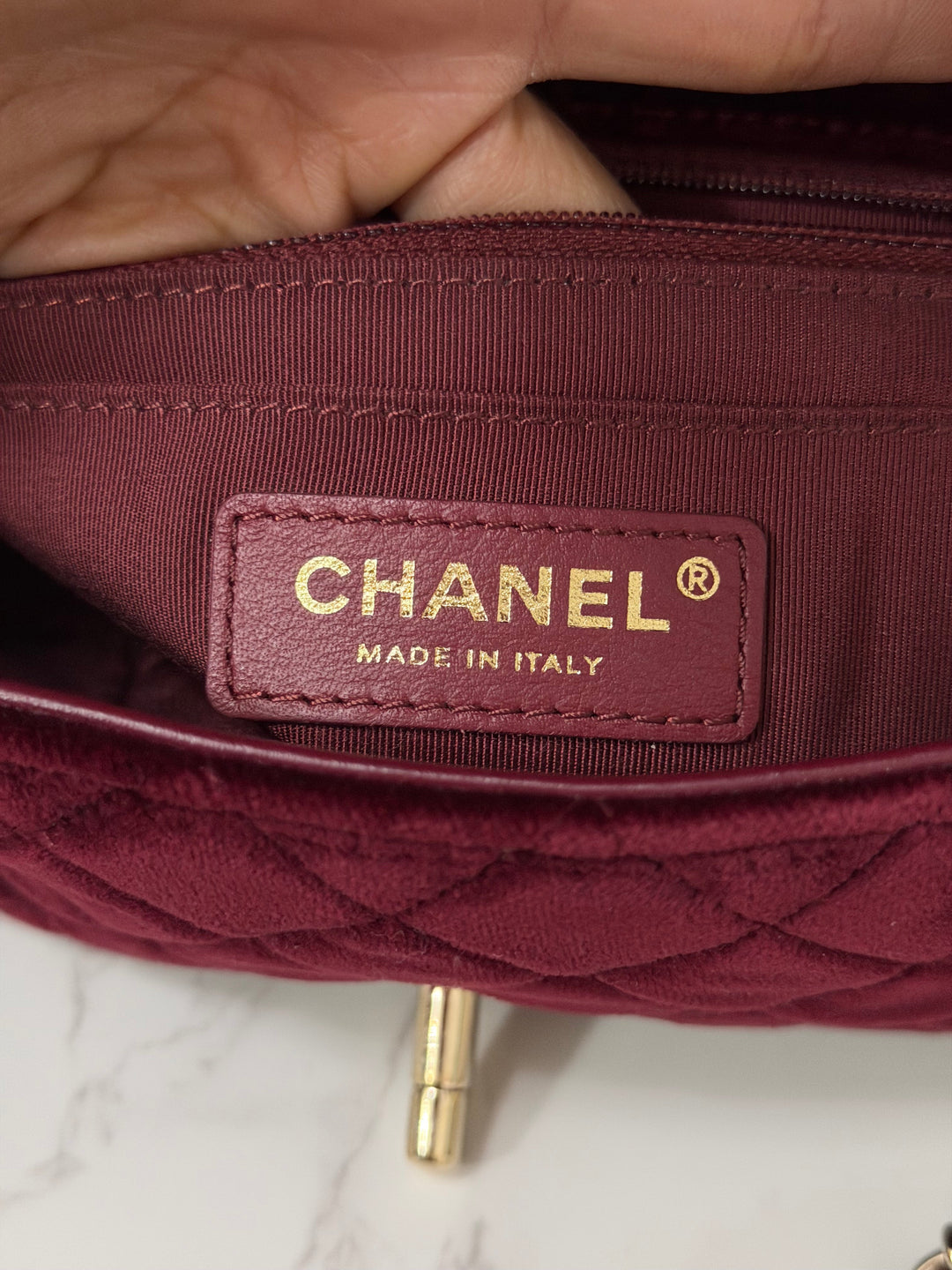 CHANEL series 31 Burgundy Dark Red Velvet Crystal Pearl Crush Adjustable Strap Mini Rectangular Flap Bag 2020/2021