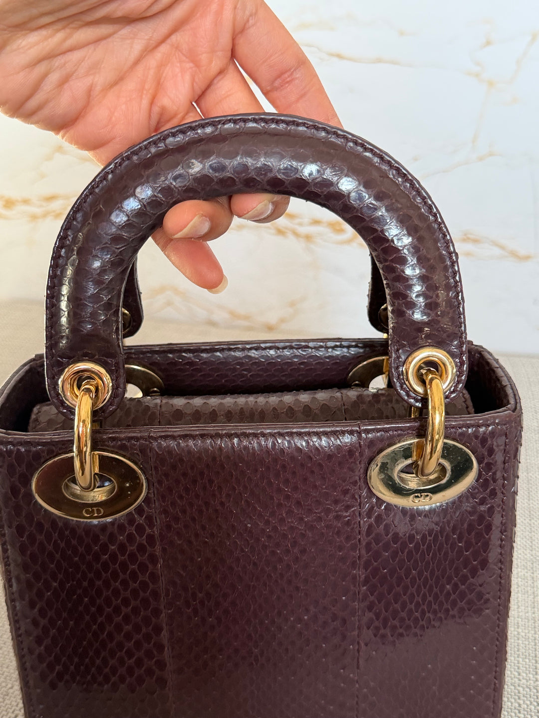 Dior Lady Dior MINI Burgundy Dark Red Python Leather 2018 LGHW