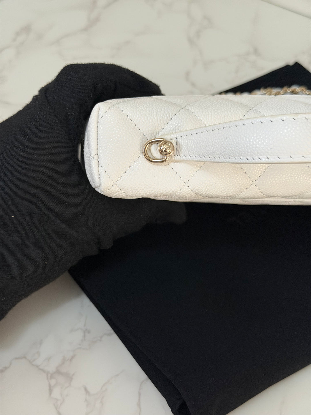 CHANEL 26C White Caviar LGHW Long Vanity with Detachable Chain