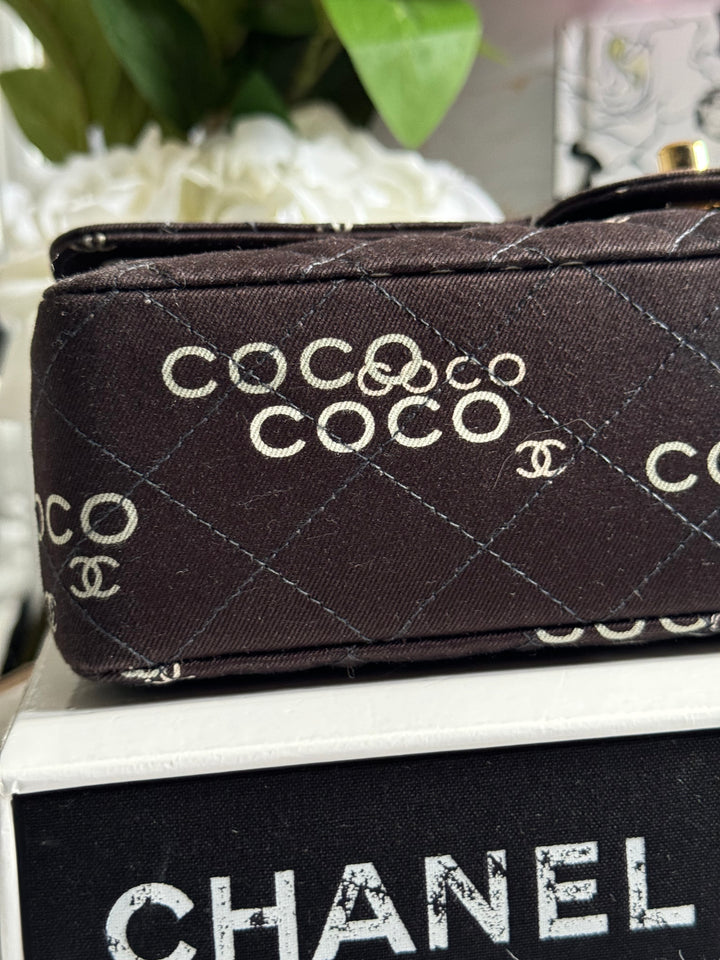 Chanel series 7 2002/2003 Black Canvas Quilted COCO Medium Classic Flap Light Gold Hardware