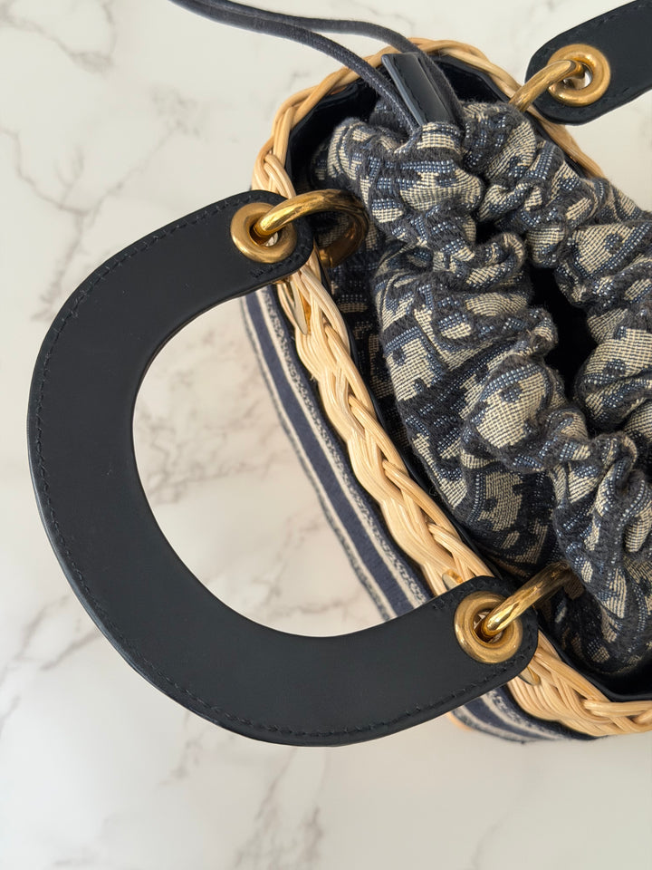 DIOR Lady Dior Wicker Bag Oblique Canvas in Black and Cream size Mini