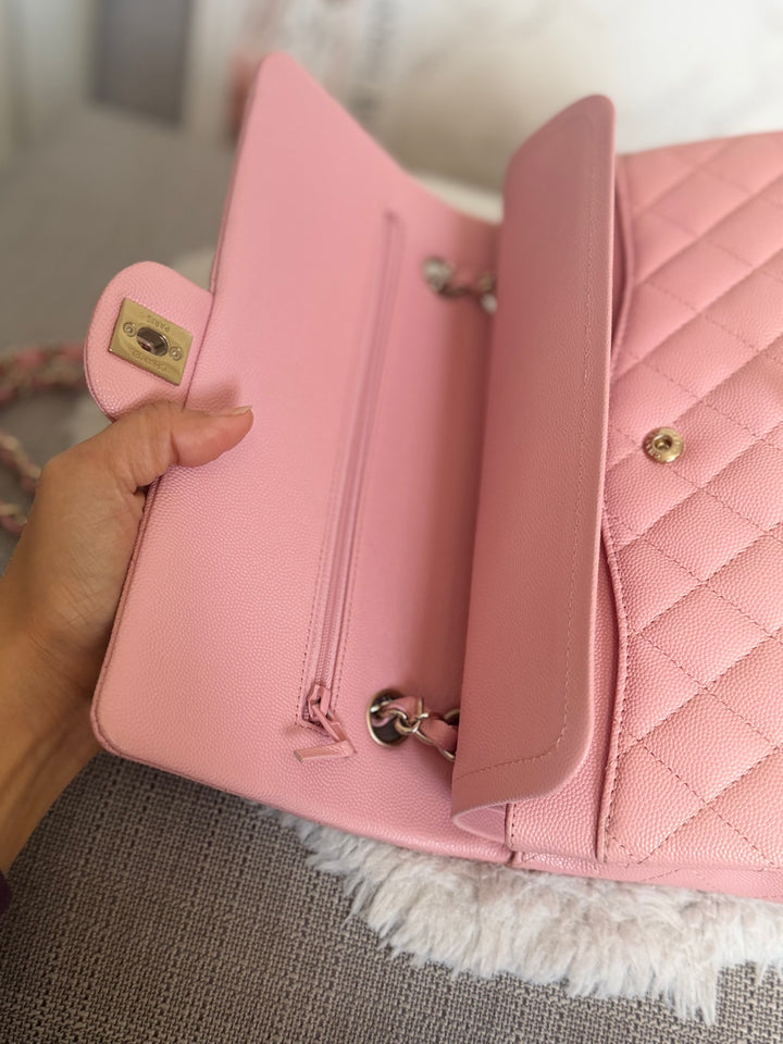 CHANEL 22C Sakura pink Caviar LGHW Medium ML Timeless Classic double flap bag 2022