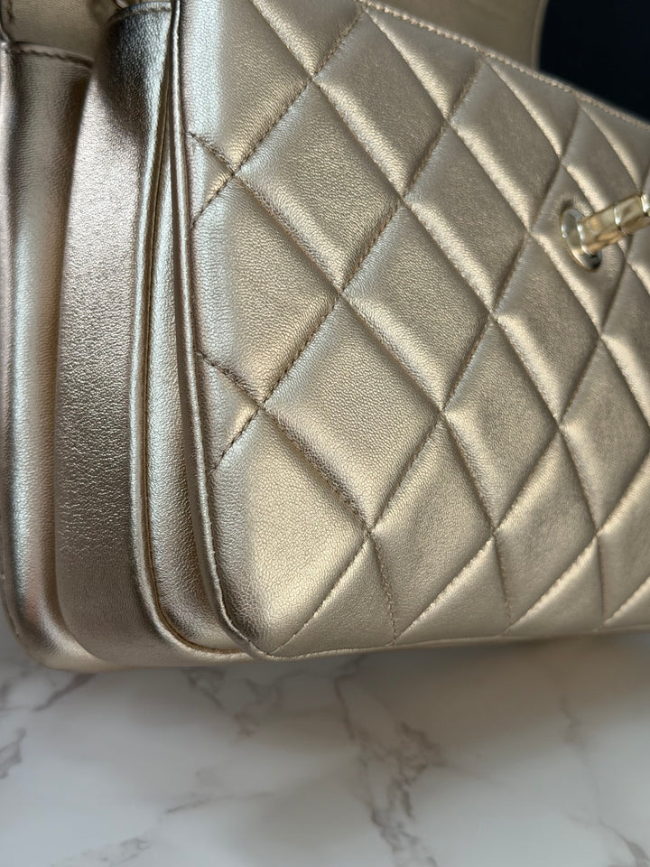 CHANEL series 30 Metallic Gold Lambskin LGHW Trendy CC top Handle Bag with non detachable Strap size SMALL 2020