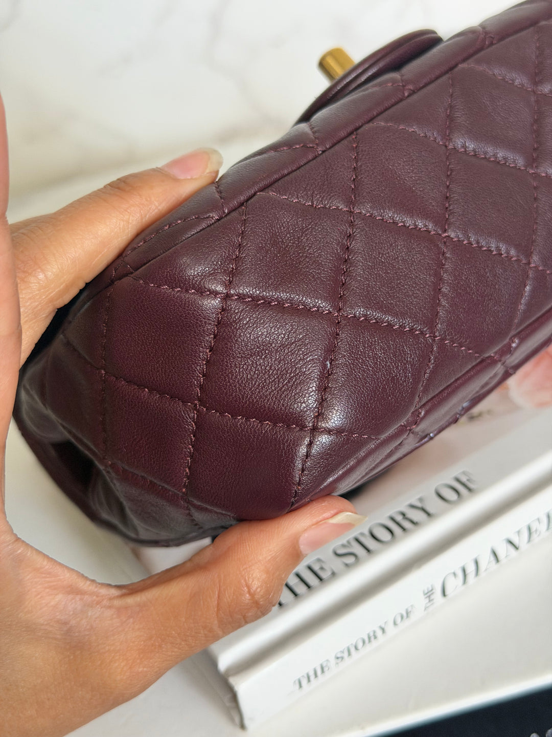CHANEL 21B Burgundy Lambskin Aged GHW Pearl Crush Mini Rectangular Flap Bag 2021