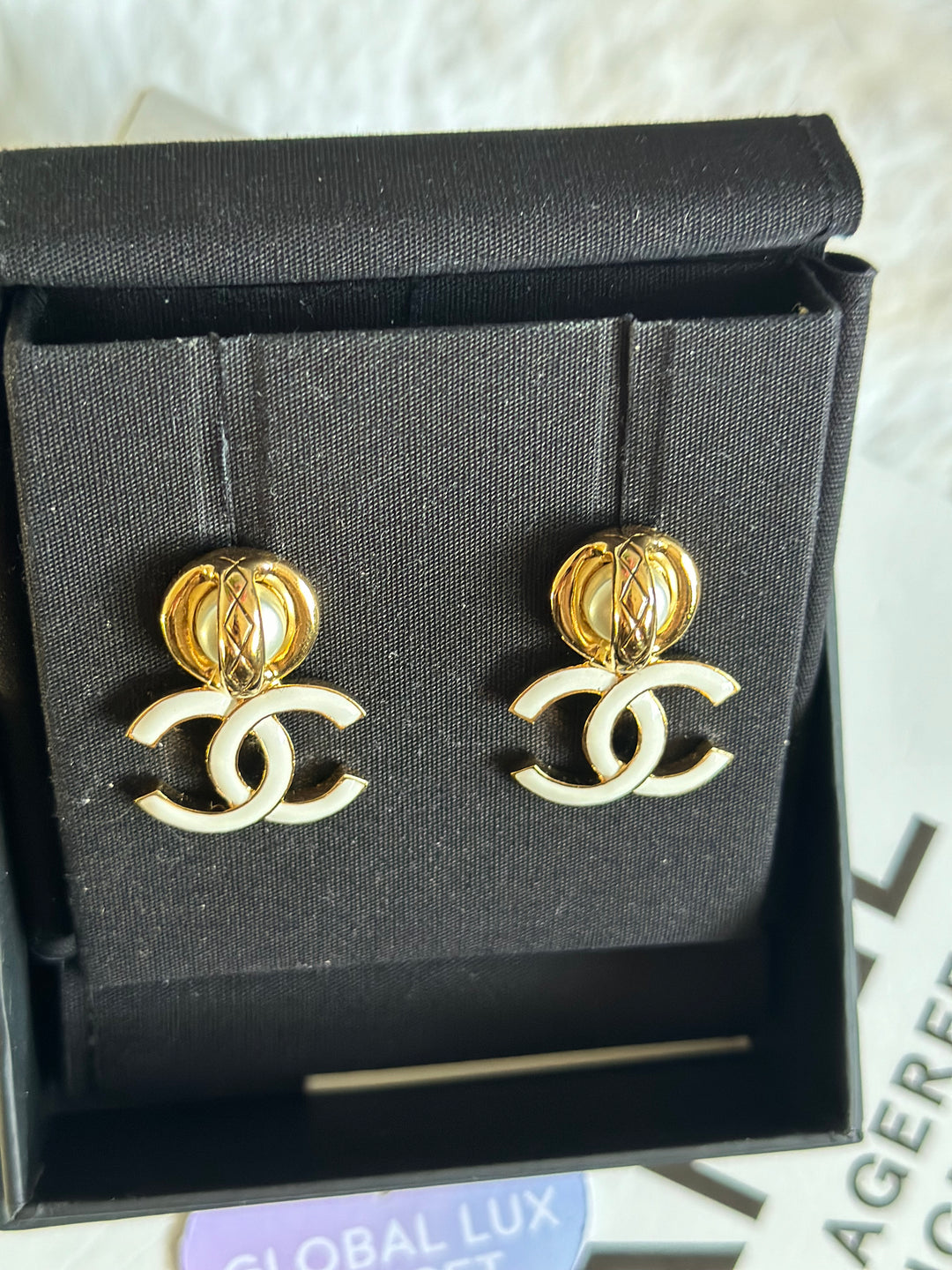 Chanel 22S White Resin Aged GHW earrings