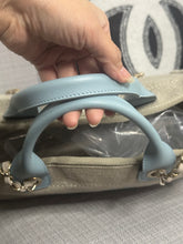 Load image into Gallery viewer, Chanel Beige And Light Blue Mixed Fibres Deauville Tote with Leather Top Handle Size Small
