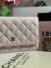 Load image into Gallery viewer, Chanel 22P 2022 Pre Spring/Summer Collection Light Sakura Pink Caviar LGHW Timeless Classic Wallet on chain (WOC)
