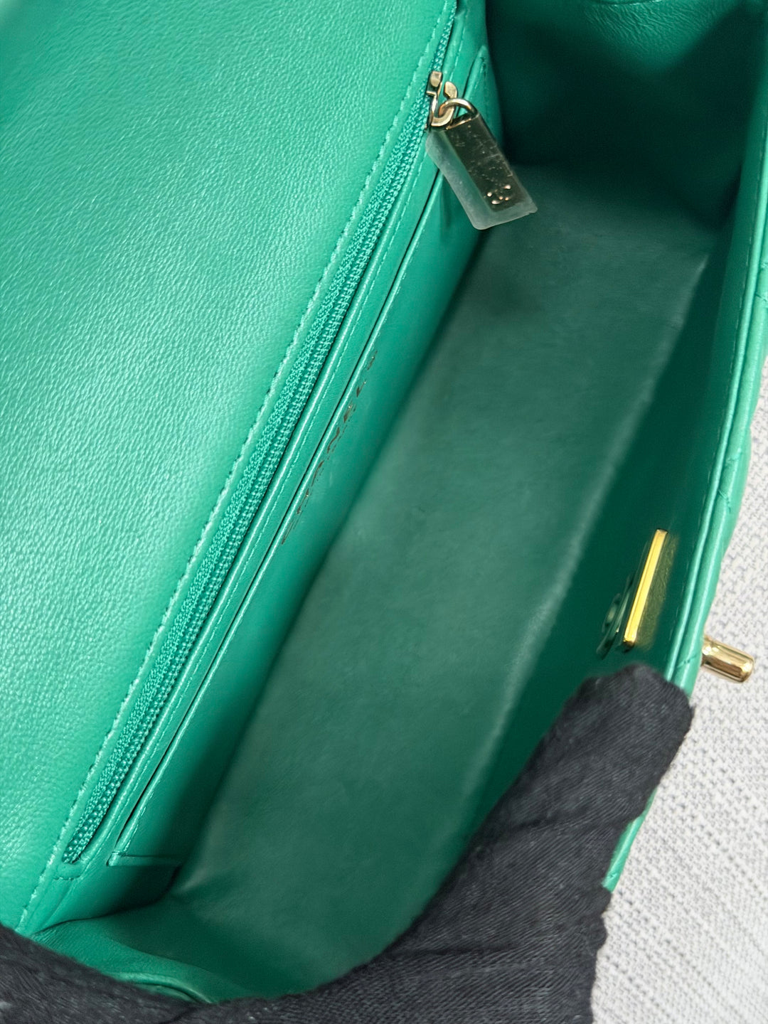 CHANEL Green Lambskin LGHW Mini Rectangular Flap Bag with Top Handle 2022 22A collection