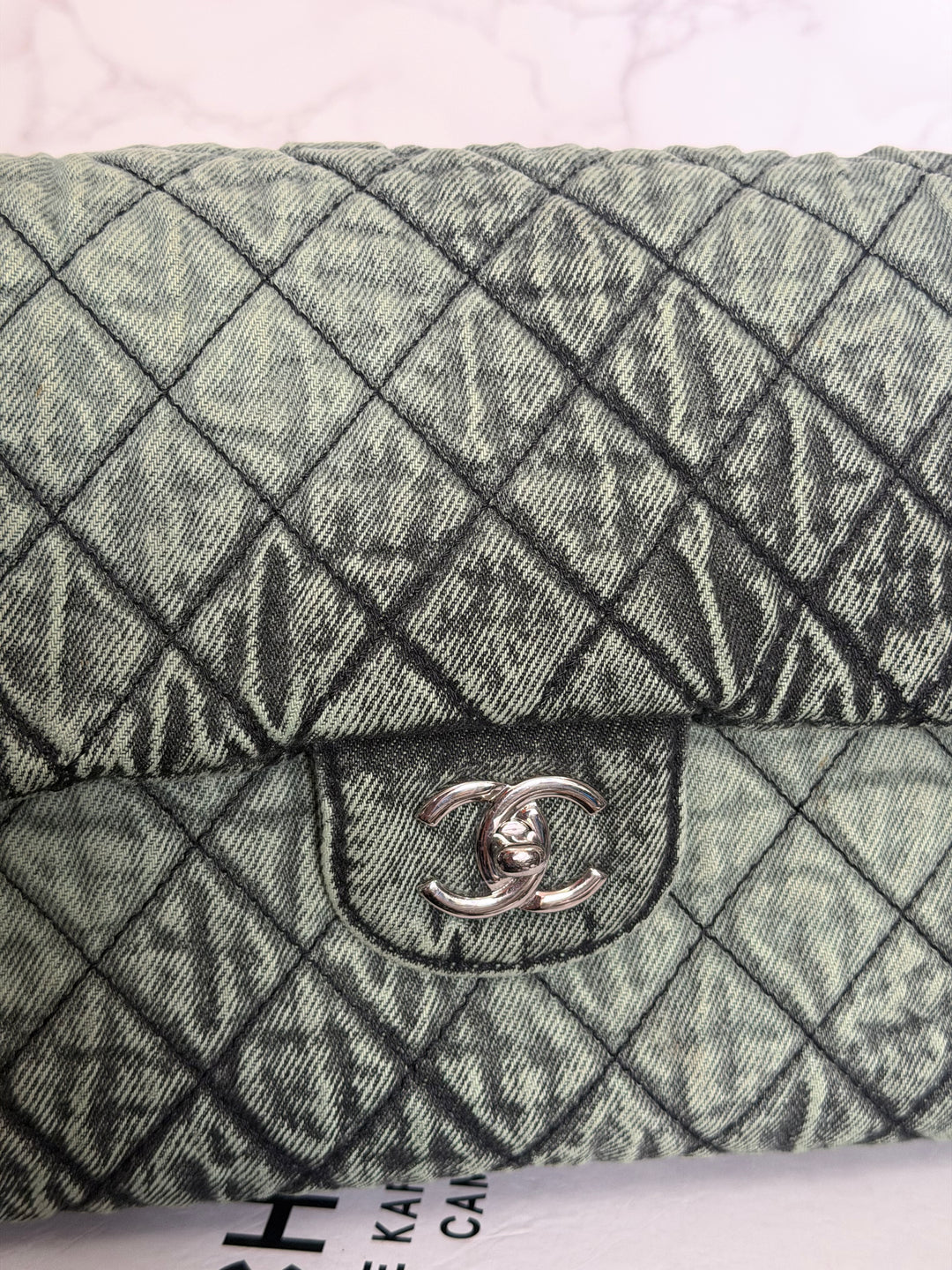 CHANEL 20C series 29 Green Denim Jumbo SHW Denimpression Flap Bag 2020