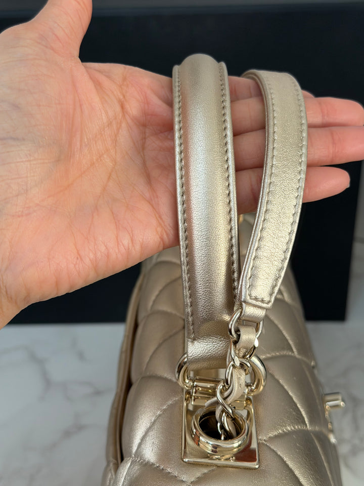 CHANEL series 30 Metallic Gold Lambskin LGHW Trendy CC top Handle Bag with non detachable Strap size SMALL 2020
