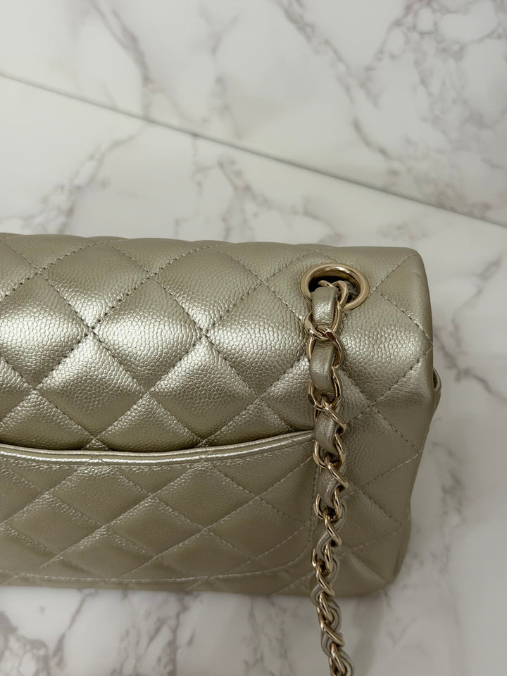 CHANEL series 23 Champagne Gold Caviar LGHW Mini Rectangular Flap Bag