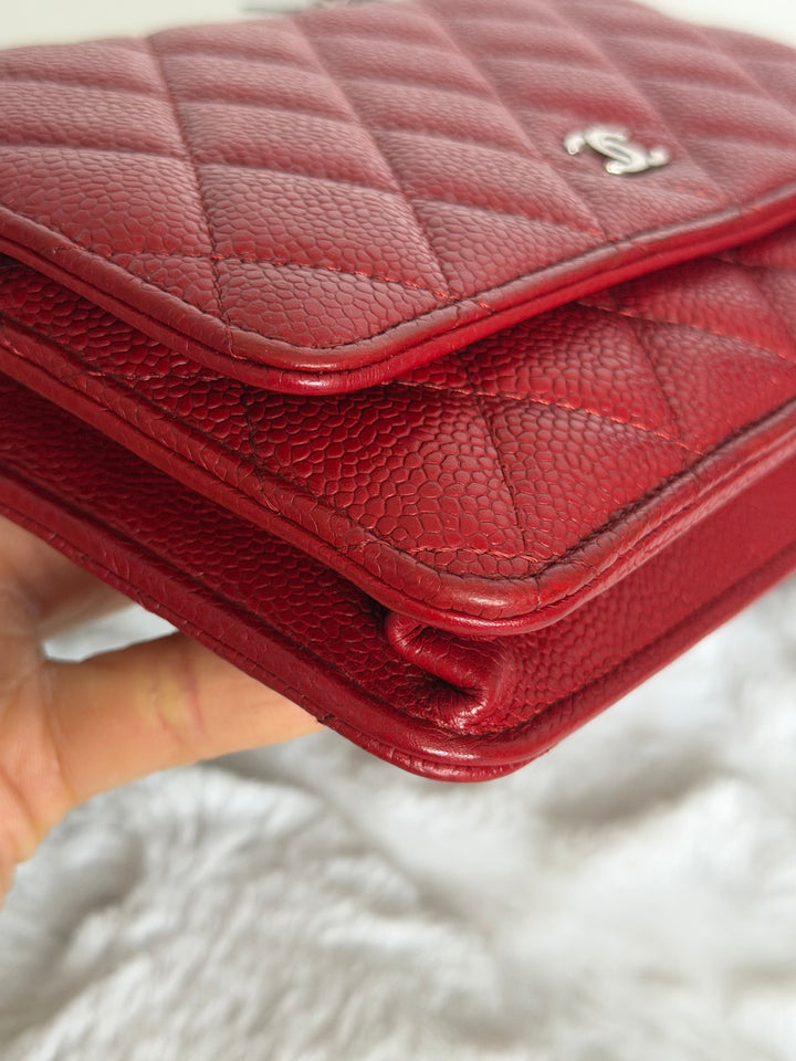 CHANEL series 19 Red Caviar Classic Wallet on chain (WOC) SHW 2014/2015
