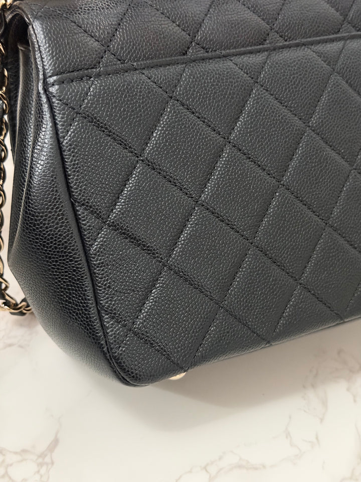 CHANEL Black Caviar LGHW Medium Business Affinity Flap Bag Microchipped