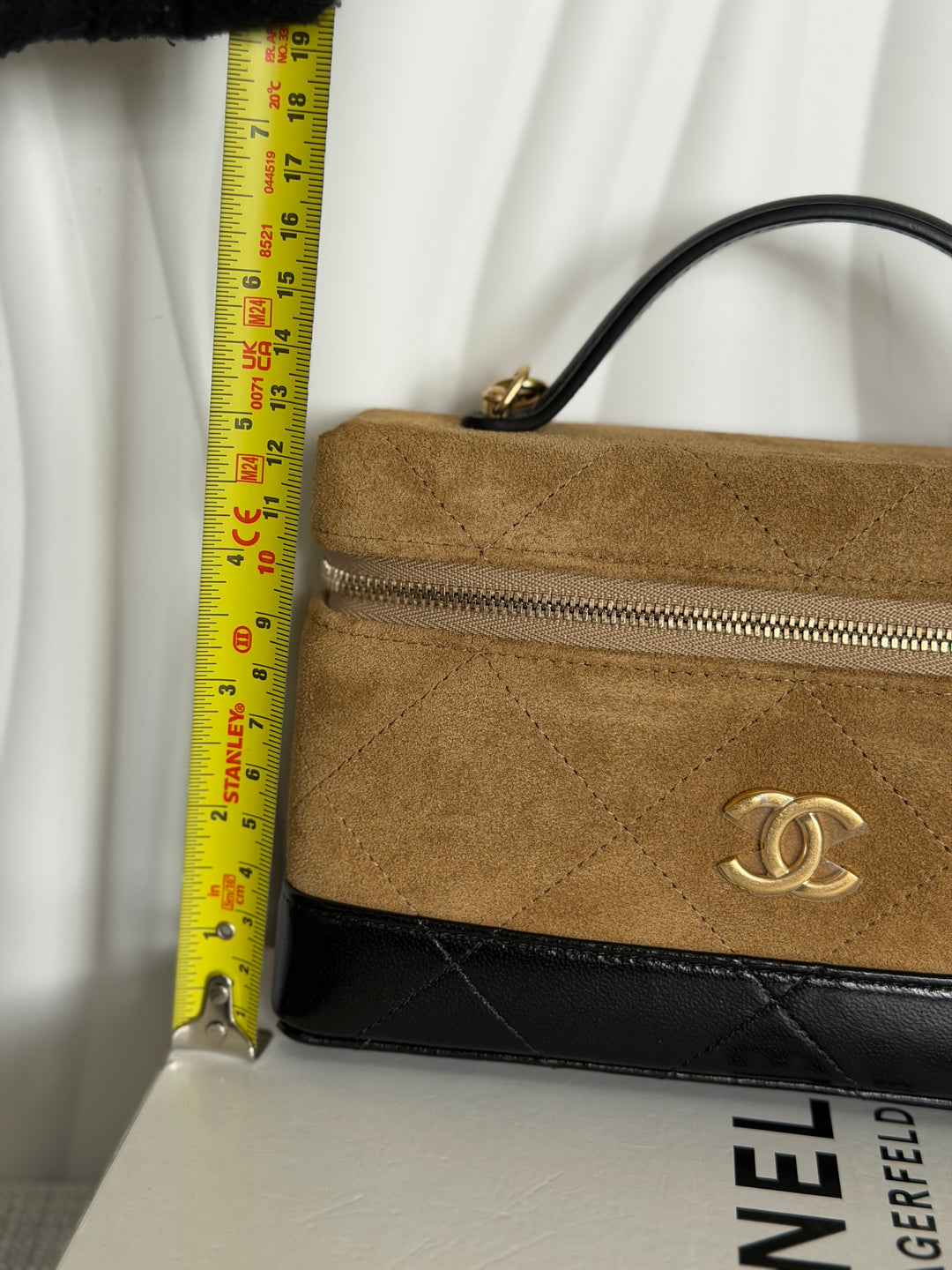 CHANEL 26S Beige Suede Black Calf skin aged GHW Long Vanity Case with Detachable Chain and top handle 2026