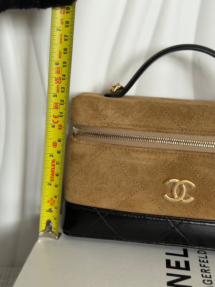 CHANEL 26S Beige Suede Black Calf skin aged GHW Long Vanity Case with Detachable Chain and top handle 2026