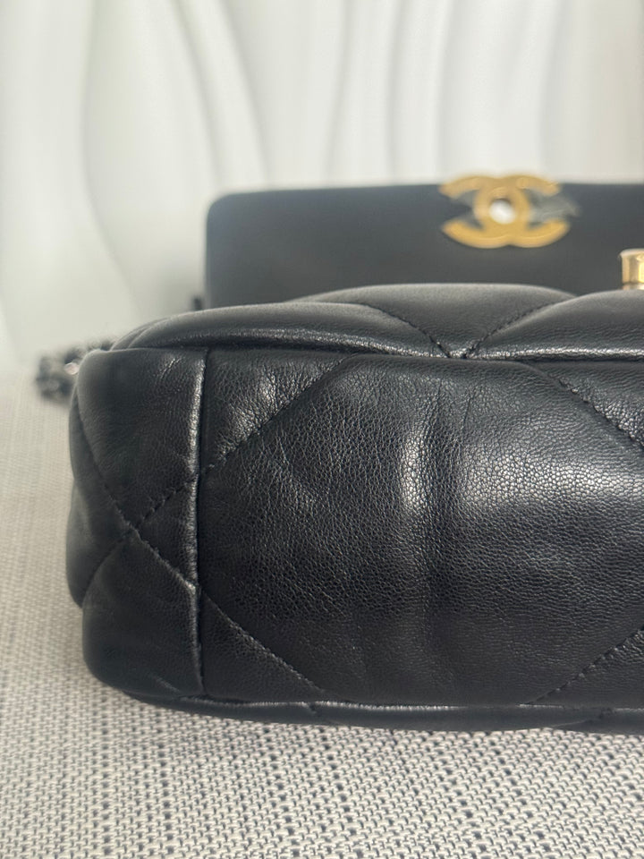 CHANEL 19 Size Small Black Lambskin Mixed Hardware Flap bag with Top Handle