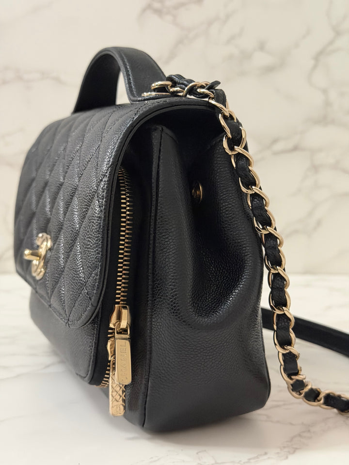 CHANEL Black Caviar LGHW Medium Business Affinity Flap Bag Microchipped