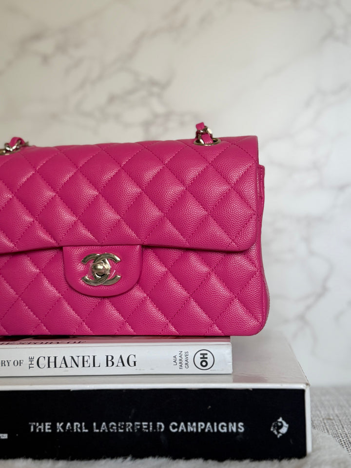 CHANEL 22P/K Hot Barbie Pink Caviar LGHW Small Timeless Classic Double Flap Bag 2022