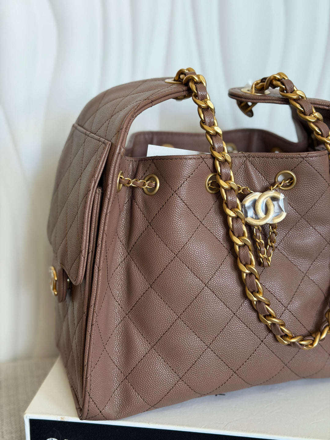 CHANEL 26P collection Brown Caviar 25 Hobo Bag Aged GHW Size SMALL
