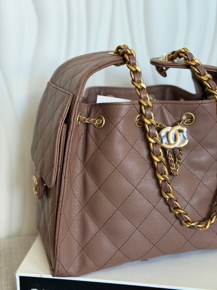 CHANEL 26P collection Brown Caviar 25 Hobo Bag Aged GHW Size SMALL