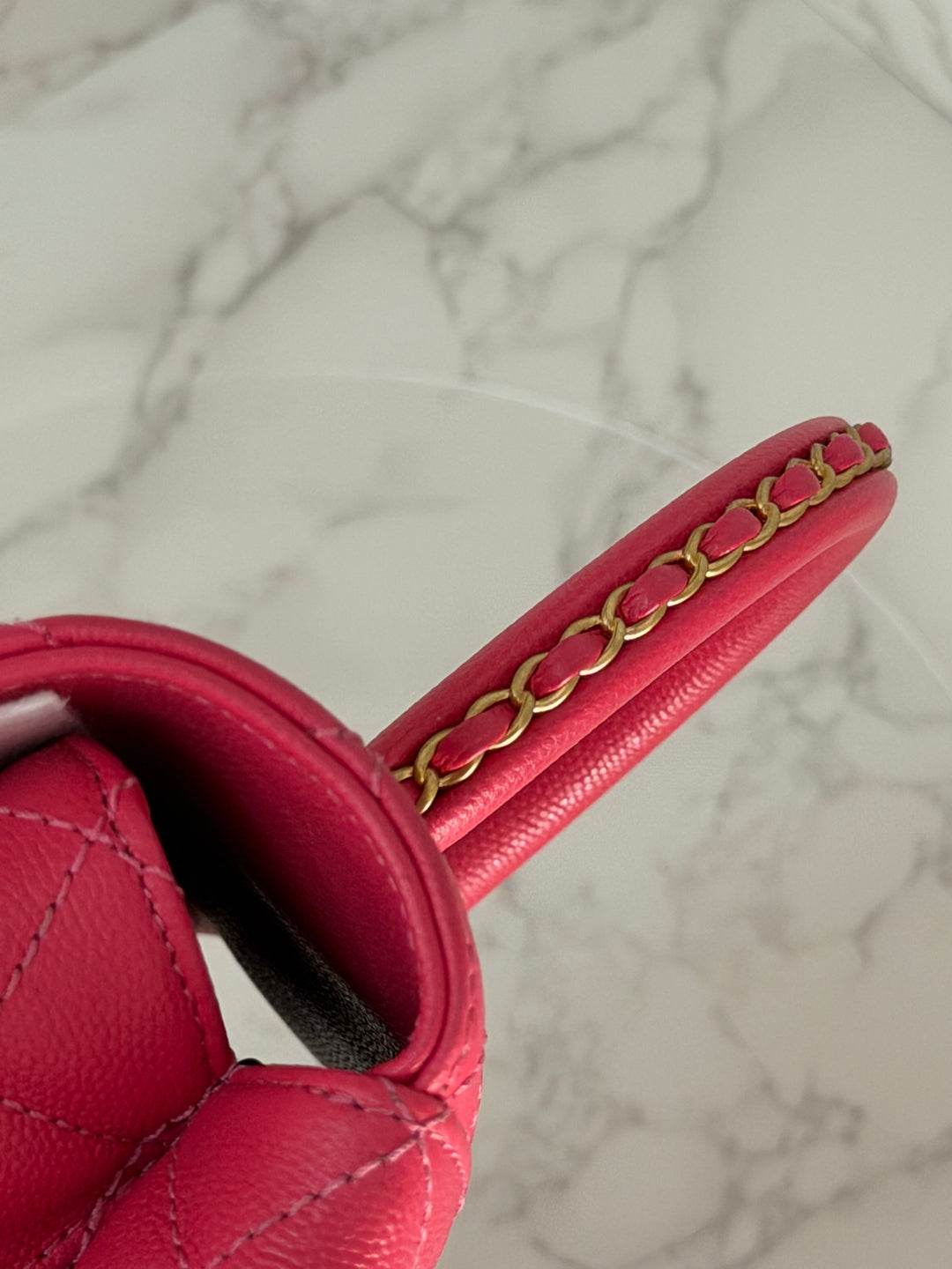 Chanel 23P Collection 2023 Dark Pink Caviar Aged GHW Coco Handle with Detachable Strap and enchained handle size Small