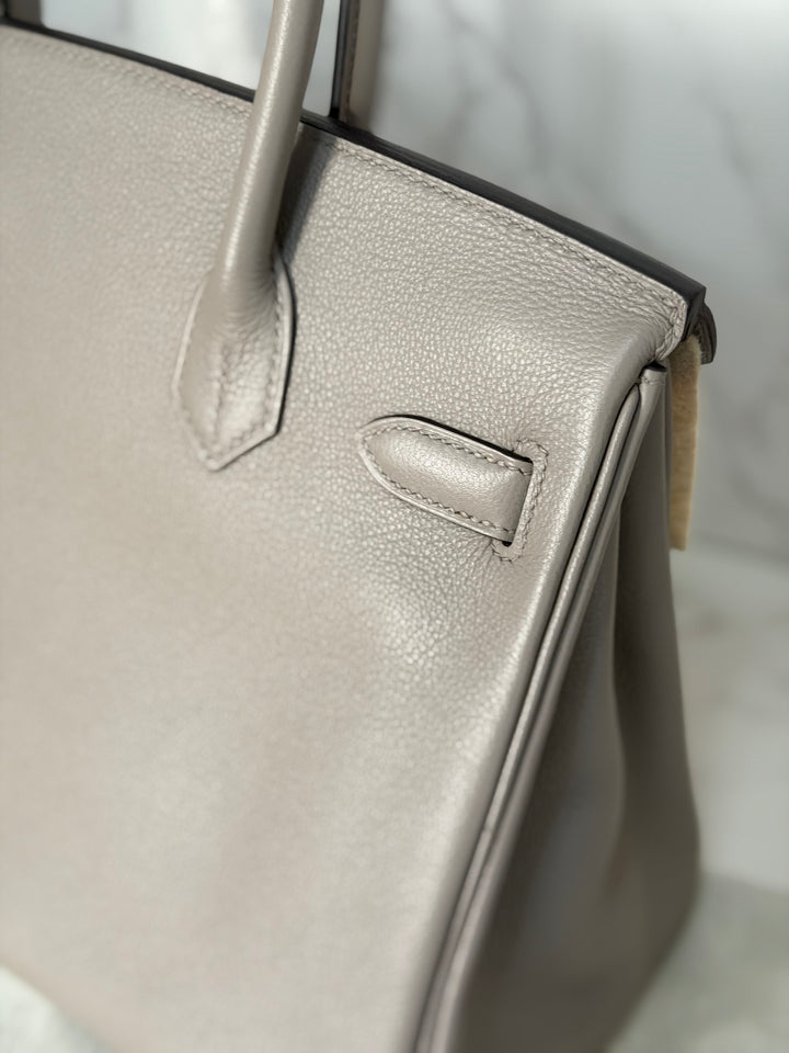 HERMES Gris Asphalt Leather Birkin 30 Bag Palladium Hardware Stamp D 2019