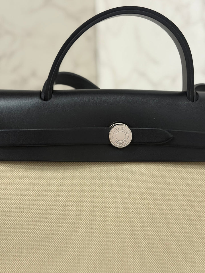Hermes Herbag Zip 31 Bag in Noir/Beton Palladium Hardware