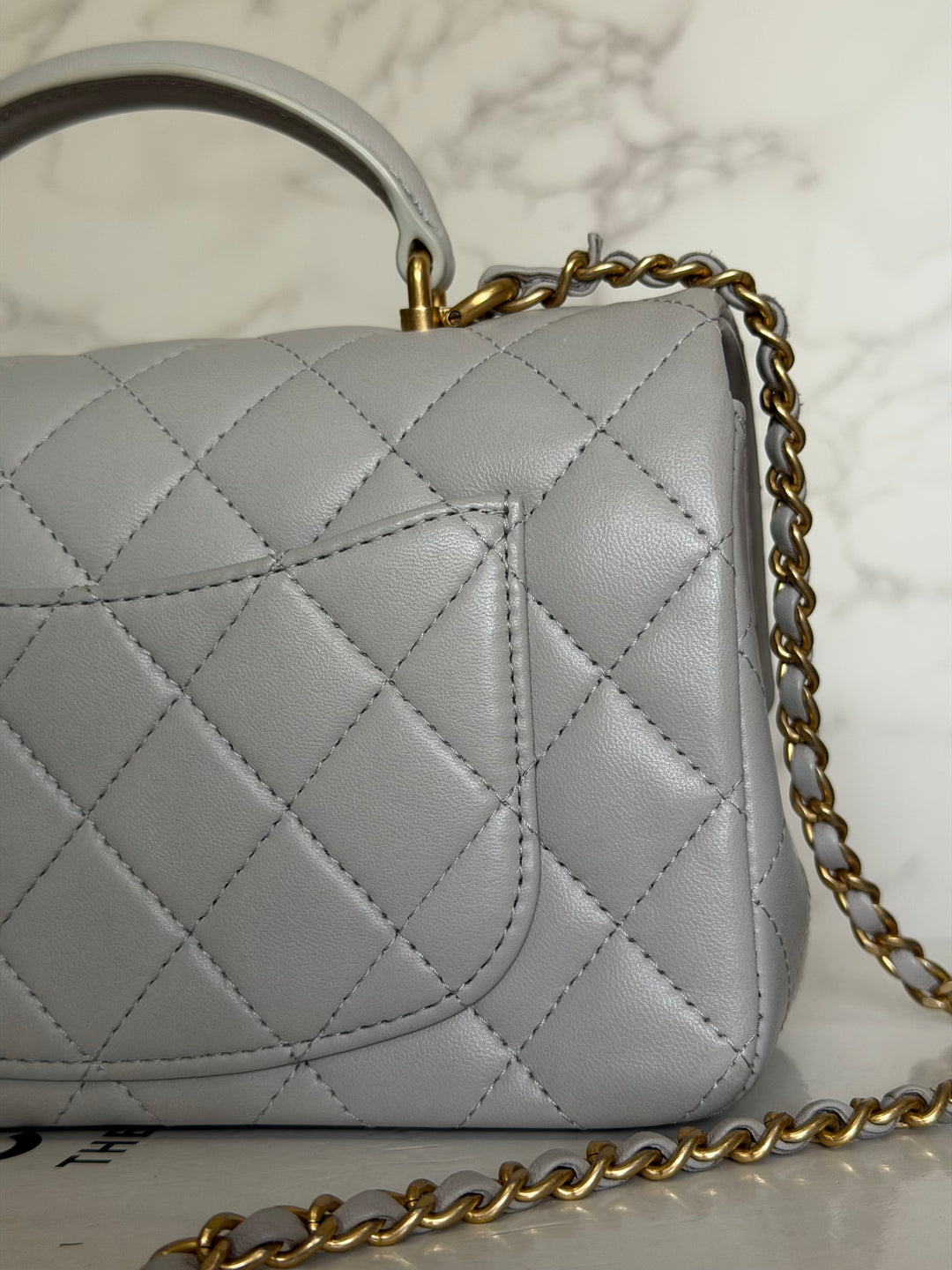 CHANEL 21A Grey Lambskin Aged GHW Top Handle Mini Rectangular Flap Bag 2021