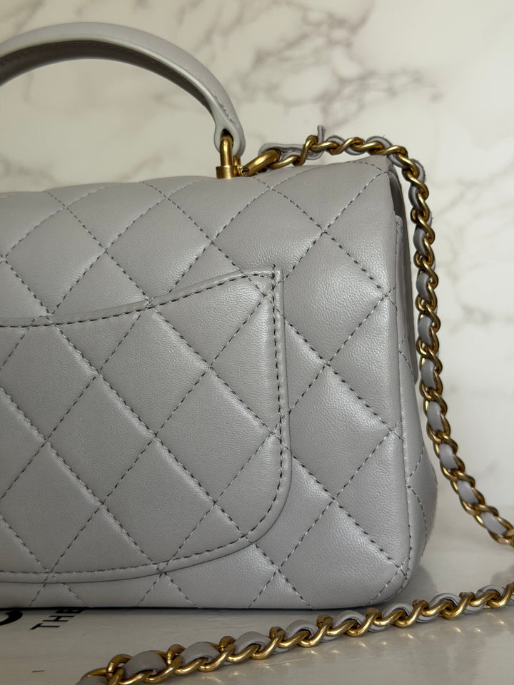 CHANEL 21A Grey Lambskin Aged GHW Top Handle Mini Rectangular Flap Bag 2021