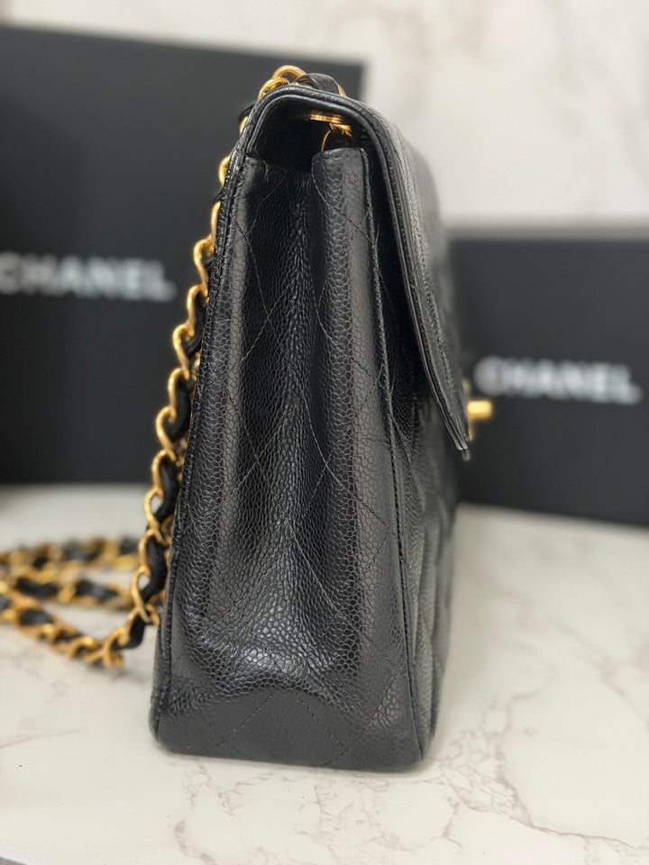 Chanel Series 7 24K GHW Black Caviar Vintage Jumbo Single Flap Bag 2008/2009